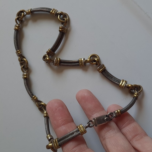 Vintage Mexico Sterling and Brass Necklace - Picture 1 of 7